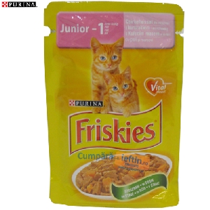 Hrana umeda pentru pisici Purina Friskies Junior pui si morcovi 100 gr