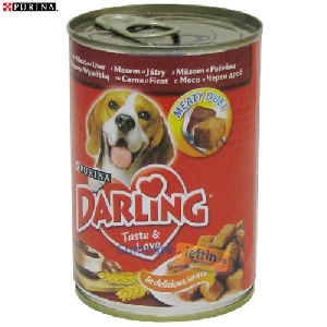 Hrana umeda pentru caini Purina Darling carne si ficat 1.2 kg