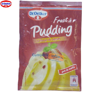 Budinca de vanilie cu bucati de capsuni Dr. Oetker 37 gr