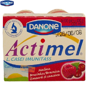 Iaurt zmeura si coacaza Actimel Danone 4 buc x 100 ml