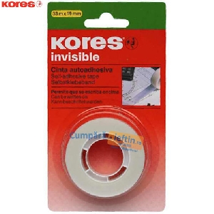 Banda adeziva de birou Kores Invisible  19 mm x 33 m