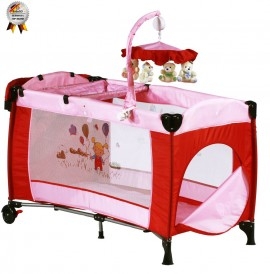 Patut pliant cu 2 nivele si mini-carusel Sleeper Deluxe roz - BBBBGO-4201 BBBBGO-4201