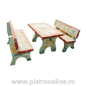 Mobilier Gradina (masa + 2 bancute) Placat cu piatra decorativa