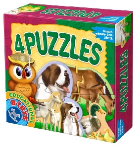 4 Puzzle - Invata animalele domestice D-Toys