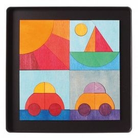 Puzzle magnetic cu masinuta, barcuta si soare - RMK91161