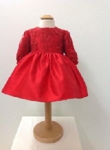 Rochita de matase cu broderie eleganta pentru fetite Little red dress - SNB22_1