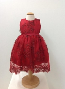 Rochita cu broderie rosie de botez pentru bebeluse Red Princess - SNB13