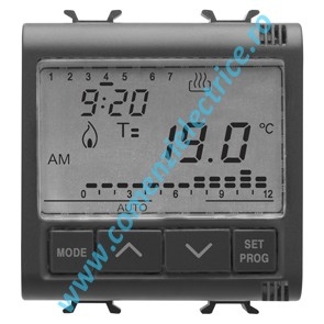 TERMOSTAT ELECTRONIC CU PROGRAMARE ZILNICA/SAPTAMANALA GEWISS CHORUS, 2 MODULE, NEGRU