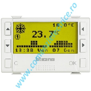 TERMOSTAT ELECTRONIC ZILNIC/SAPTAMANAL BTICINO MATIX, 3 MODULE, ALB