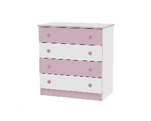 Comoda din lemn cu 4 sertare Dresser Lorelli, White and Pink