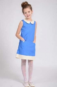 Rochie in silueta A albastra si contrast crem 1384 Art Limited, 6 ani