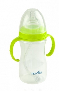 Biberon antrenament cu pai 270ml 3m+ 1451 Nuvita, Verde