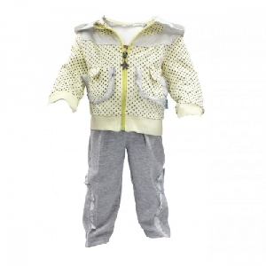 Set bluza cu pantaloni si jacheta cu bulinute Bucuria Copiilor, 12 luni