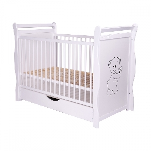 Patut din lemn Jas Ursulet cu sertar 120 x 60 cm BabyNeeds, Alb