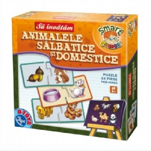 Joc educativ in cutie mare Sa Invatam - Animale salbatice si domestice D-Toys,