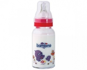 Biberon din sticla cu tetina Cherry Nipple 125 ml Bambino, Roz