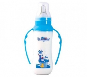 Biberon cu manere si tetina din silicon Natural PP 250 ml Bambino, Albastru