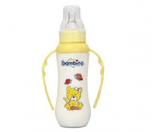 Biberon cu manere si tetina din silicon Natural PP 250 ml Bambino, Galben