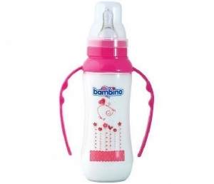 Biberon cu manere si tetina din silicon Natural PP 250 ml Bambino, Roz