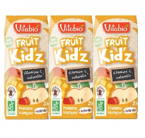 Suc organic Fruit Kidz cu Mar, Mango si Acerola Vitabio,