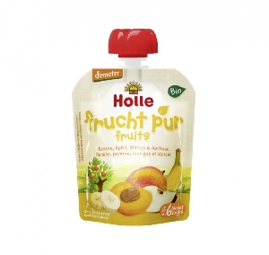 Piure de fructe - banane, mere, mango si caise Holle,