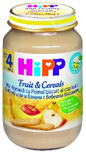 Piure Fructe&Cereale - Mere, Banane si Biscuiti 190g HiPP,