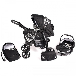 Carucior Tessa Lux 3 in 1 Hubners, Negru Floricele