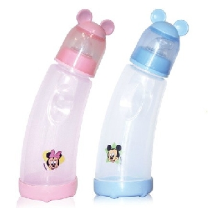 Biberon curbat anticolici, 250 ml, Mickey/Minnie, Bertoni