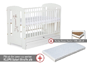 Patut cu sertar Safari Giraffe Alb + Saltea 8 MyKids - Klups