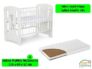 Patut copii Safari Giraffe Alb si Saltea 12 MyDreams Klups MyKids