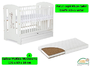 Patut Cu Sertar Safari Giraffe Alb + Saltea 10 MyKids MyDreams - Klups