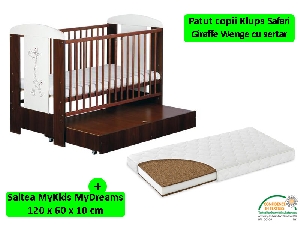 Patut Cu Sertar Klups Safari Giraffe Wenge + Saltea 10 MyKids MyDreams