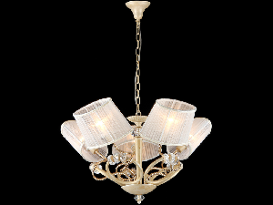 Candelabru Elegant Deco,5 becuri dulie E14, 230V,D.74cm, H.47 cm,Alb-auriu