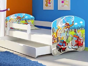 Patut Tineret MyKids Fire Station cu Sertar si Saltea 140x70