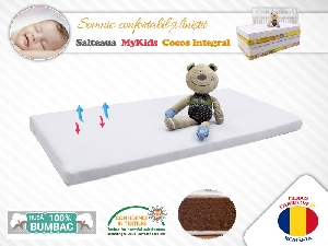 Saltea MyKids Fibra De Cocos Integral 120x60x6 Husa Alba Bumbac