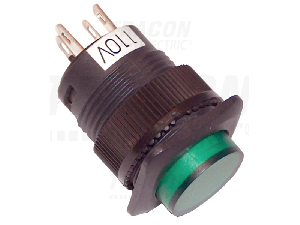 Buton mini cu semnalizare luminoasa, verde MNG-012G 1×NO, 12V AC/DC