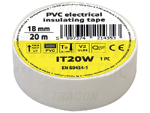 Banda izolatoare, alba IT20W 20m×18mm, PVC, 0-80°C, 5.5kV/mm