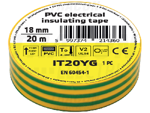 Banda izolatoare, verde-galben IT20YG 20m×18mm, PVC, 0-80°C, 5.5kV/mm