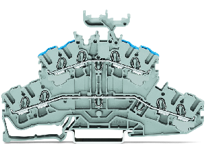 4-conductor double deck terminal block; Through/through terminal block; L/N; with marker carrier; Blue conductor entry upper deck; for DIN-rail 35 x 15 and 35 x 7.5; 2.5 mm²; Push-in CAGE CLAMP®; 2,50 mm²; gray