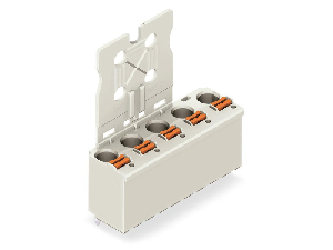 1-conductor THT female header; 1.4 mm Ø solder pin; straight; Gripping plate; 2.5 mm²; Pin spacing 7.5 mm; 5-pole; 2,50 mm²; light gray