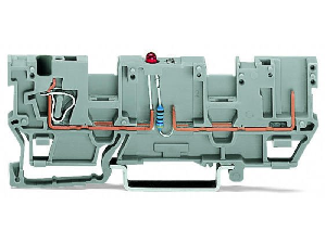 1-conductor/1-pin component carrier terminal block; with 2 jumper positions; LED (red); 24 VDC; for DIN-rail 35 x 15 and 35 x 7.5; 4 mm²; CAGE CLAMP®; 4,00 mm²; gray