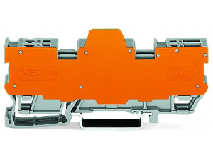 1-conductor/1-pin terminal block for pluggable modules; 10-pole; with 2 jumper positions; with orange separator plate; for DIN-rail 35 x 15 and 35 x 7.5; 4 mm²; CAGE CLAMP®; 4,00 mm²; gray