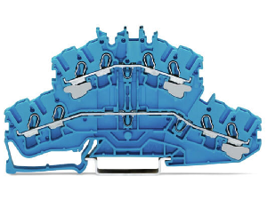 4-conductor double deck terminal block; Through/through terminal block; N/N; without marker carrier; suitable for Ex i applications; for DIN-rail 35 x 15 and 35 x 7.5; 2.5 mm²; Push-in CAGE CLAMP®; 2,50 mm²; blue