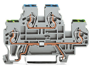 Double-deck terminal block; Ground conductor/through terminal block; PE/L; without marker carrier; for DIN-rail 35 x 15 and 35 x 7.5; 2.5 mm²; CAGE CLAMP®; 2,50 mm²; gray