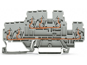 3-conductor, double-deck terminal block; Through/through terminal block; N/L; Blue conductor entry lower deck; for DIN-rail 35 x 15 and 35 x 7.5; 2.5 mm²; CAGE CLAMP®; 2,50 mm²; gray