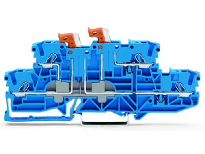 Double-deck, double-disconnect terminal block; with 2 pivoting knife disconnects; for DIN-rail 35 x 15 and 35 x 7.5; 2.5 mm²; Push-in CAGE CLAMP®; 2,50 mm²; blue