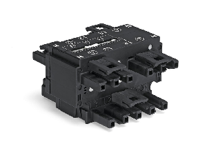 Three-phase to single-phase distribution connector; with phase selection; 5-pole/3-pole; Cod. A; 1 input; 5 outputs; white