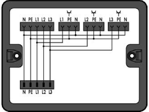 Distribution box; Three-phase to single-phase current (400 V/230 V); 1 input; 4 outputs; Cod. A; MIDI; black