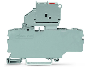 3-conductor fuse terminal block; with pivoting fuse holder; with end plate; for 5 x 20 mm miniature metric fuse; with blown fuse indication by LED; 230 V; for DIN-rail 35 x 15 and 35 x 7.5; 2.5 mm²; Push-in CAGE CLAMP®; 2,50 mm²; gray