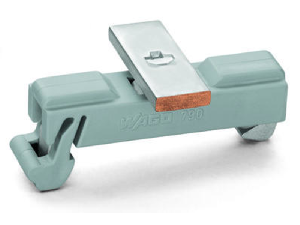 Carrier with grounding foot; parallel to carrier rail; 25 mm long; Cu 10 mm x 3 mm; suitable for 790-108 and 790-116